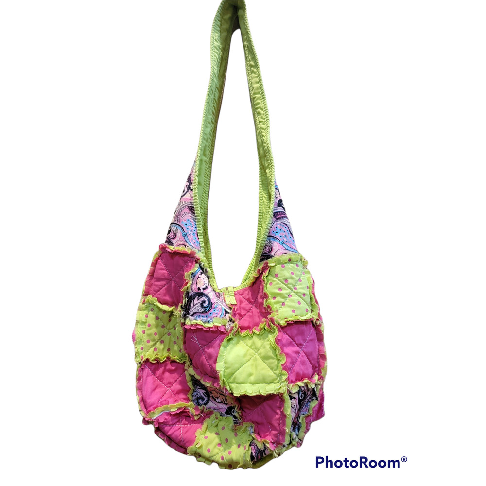 Boutique Quilted Patchwork Shoulder Boho Bag Gree… - image 3
